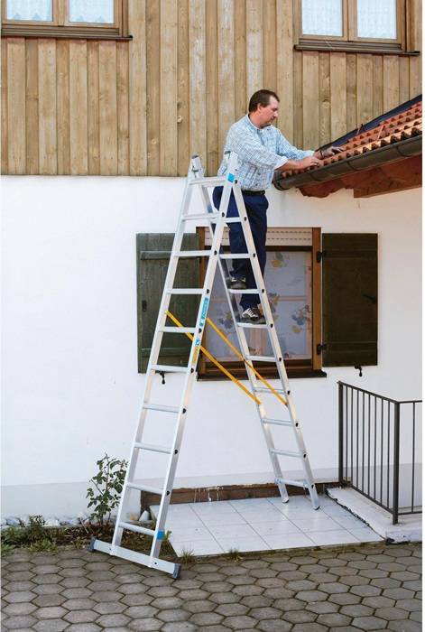 Mehrzweckleiter Combimaster DX 2x8 Sprossen L.2,4-3,82m Arbeits-H.4,9m gebördelt