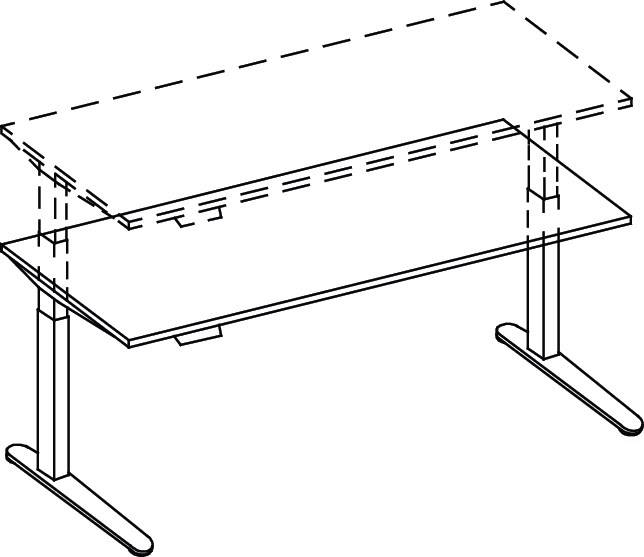 Schreibtisch A-ktiv H650-1300xB1800xT800mm Nussbaumdekor ger.Form C-Fuß