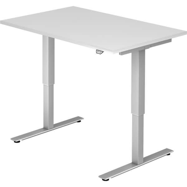 Sitz-Steh-Schreibtisch elektrisch 120x80cm Weiß/Silber
