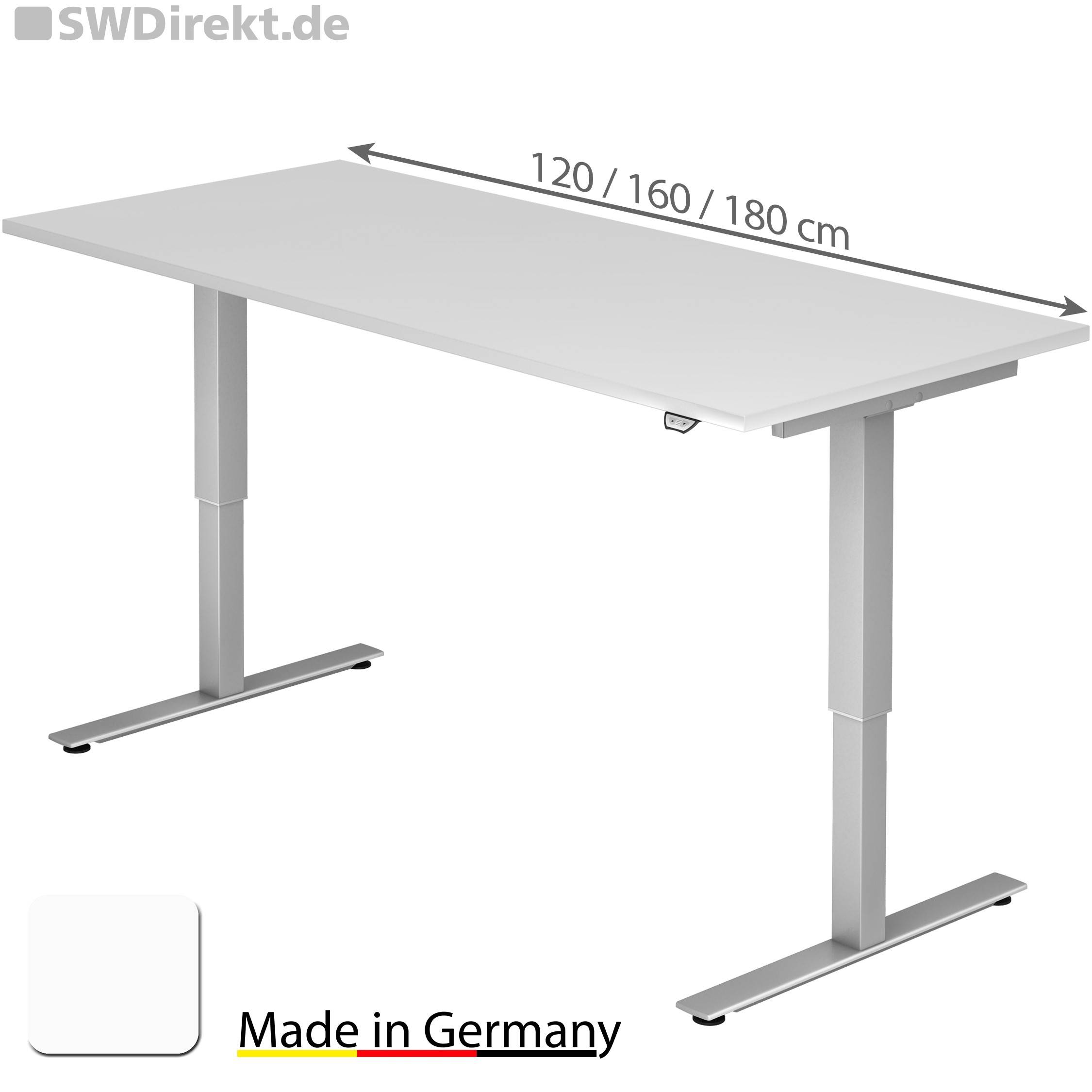 Arbeitstisch 180x80 cm Platte weiß, Gestell weiß, elektrisch höhenverstellbar - Artikel: 14950335
