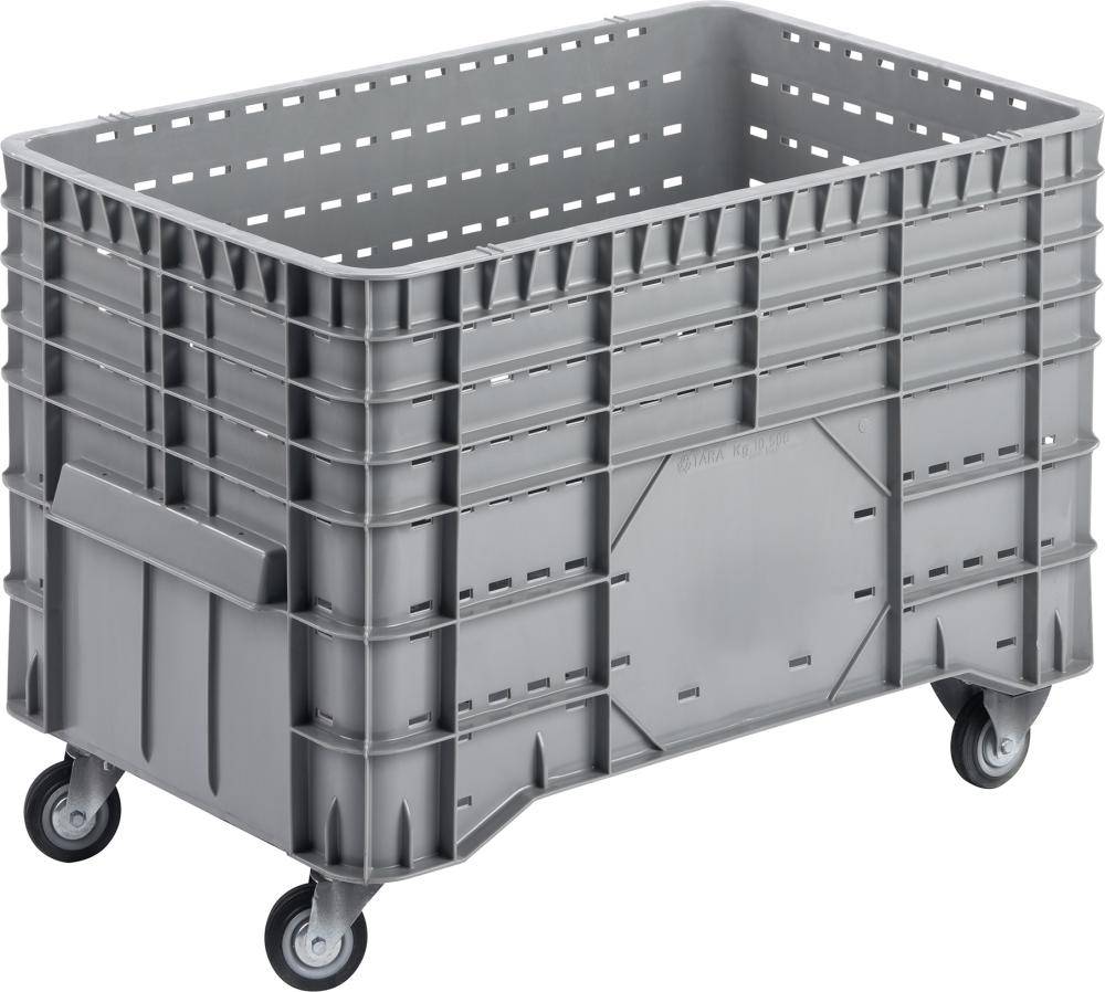 Großbehälter PE fahrbar B1020xT640xH700 mm grau Volumen 300 l VE2 Boden/Wände durchbrochen