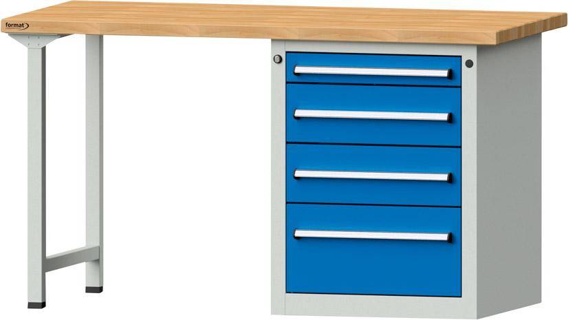 Format Kombi-Werkbank B1500xT700xH840mm RAL 7035/5012 BMP: 40 mm 4 Schubladen