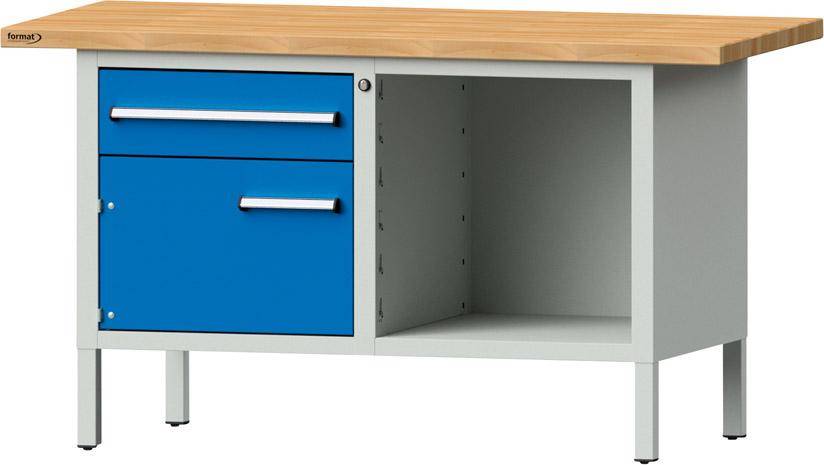 Format Kastenwerkbank B1500xT700xH840mm RAL 7035/5012 BMP: 40 mm 1 Schublade, 1 Tür