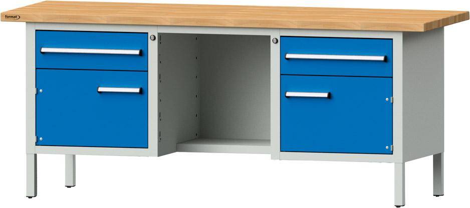 Format Kastenwerkbank B2000xT700xH840mm RAL 7035/5012 BMP: 40 mm 2 Schubladen, 2 Türen