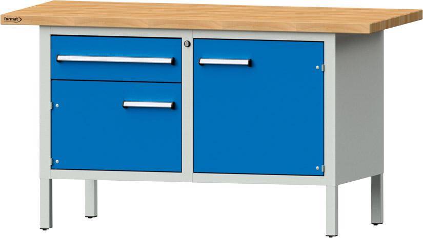 Format Kastenwerkbank B1500xT700xH840mm RAL 7035/5012 BMP: 40 mm 1 Schublade, 2 Türen