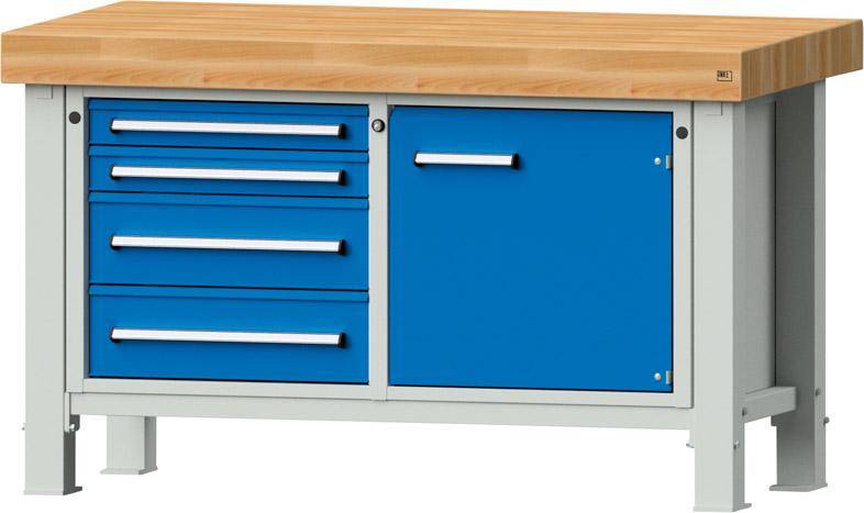 Anke Schwerlastwerkbank B1500xT800xH900mm RAL7035/5012 BMP: 100 mm 4 Schubladen, 1 Tür
