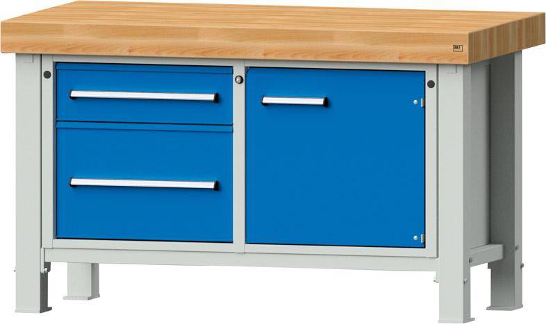 Anke Schwerlastwerkbank B1500xT800xH900mm RAL7035/5012 BMP: 100 mm 2 Schubladen, 1 Tür