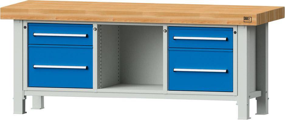 Anke Schwerlastwerkbank B2250xT800xH900mm RAL7035/5012 BMP: 100 mm 4 Schubladen