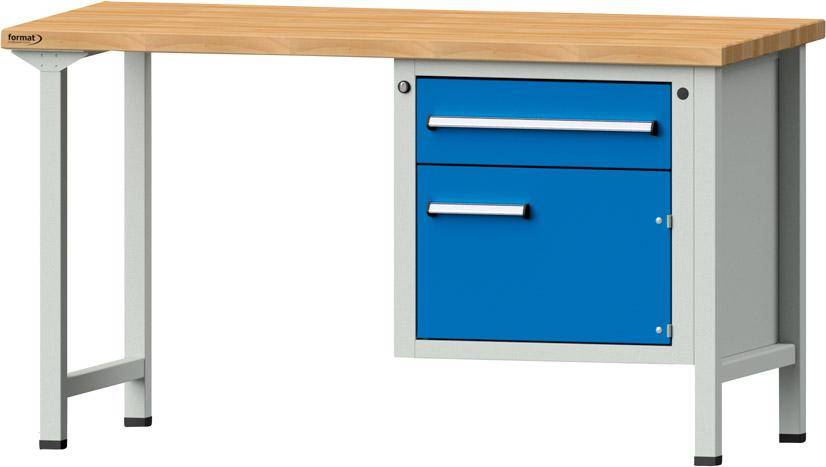 Format Kombi-Werkbank B1500xT700xH840mm RAL 7035/5012 BMP: 40 mm 1 Schublade, 1 Tür