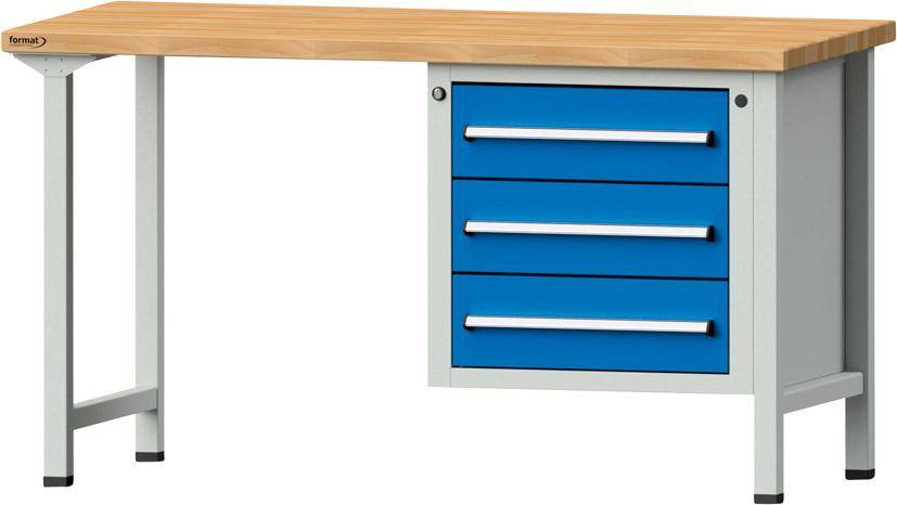 Format Kombi-Werkbank B1500xT700xH840mm RAL 7035/5012 BMP: 40 mm 3 Schubladen