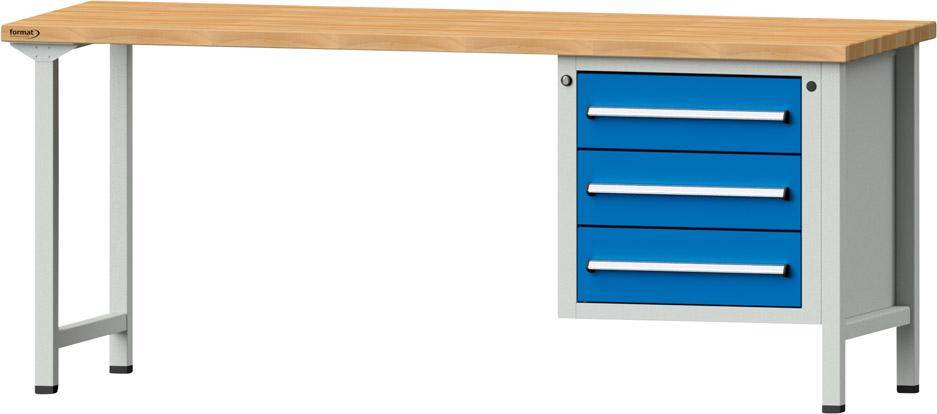 Format Kombi-Werkbank B2000xT700xH840mm RAL 7035/5012 BMP: 40 mm 3 Schubladen