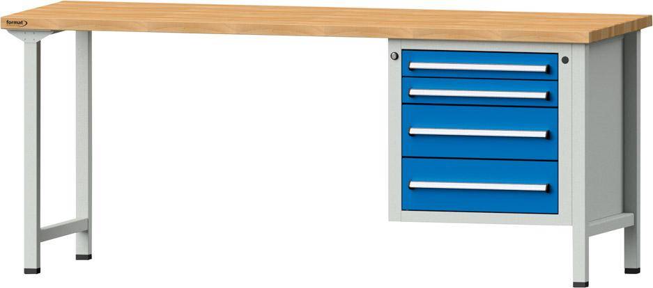 Format Kombi-Werkbank B2000xT700xH840mm RAL 7035/5012 BMP: 40 mm 4 Schubladen