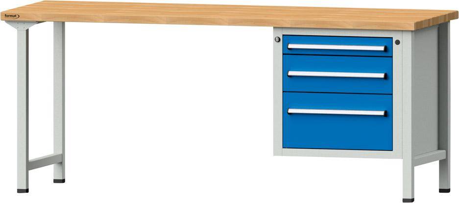 Format Kombi-Werkbank B2000xT700xH840mm RAL 7035/5012 BMP: 40 mm 3 Schubladen
