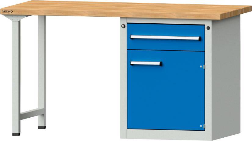 Format Kombi-Werkbank B1500xT700xH840mm RAL 7035/5012 BMP: 40 mm 1 Schublade, 1 Tür