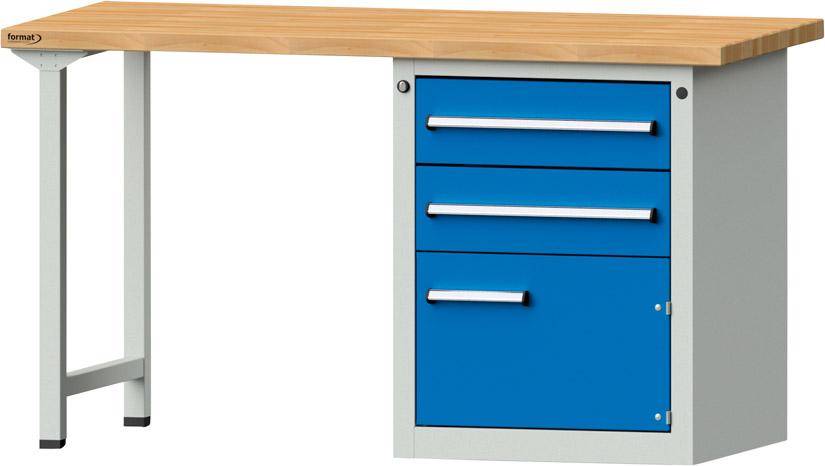 Format Kombi-Werkbank B1500xT700xH840mm RAL 7035/5012 BMP: 40 mm 2 Schubladen, 1 Tür