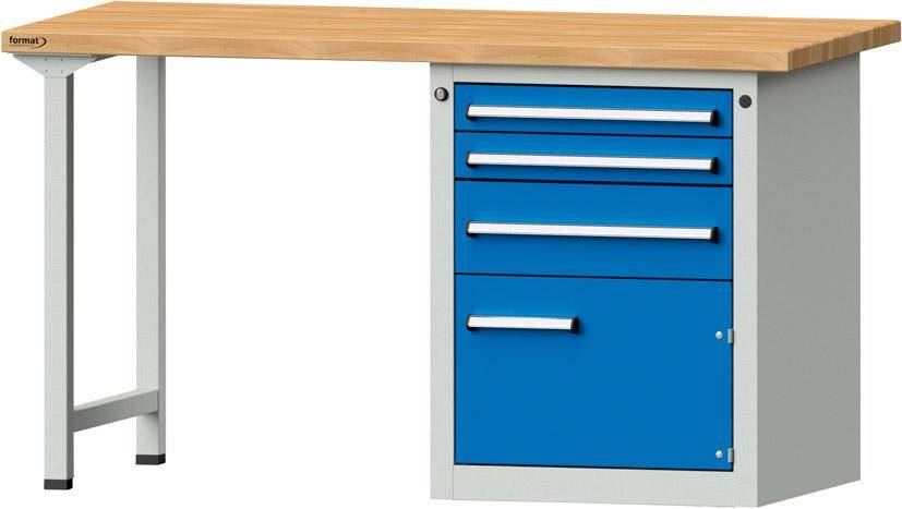 Format Kombi-Werkbank B1500xT700xH840mm RAL 7035/5012 BMP: 40 mm 3 Schubladen, 1 Tür