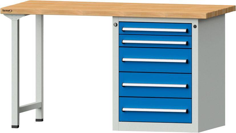 Format Kombi-Werkbank B1500xT700xH840mm RAL 7035/5012 BMP: 40 mm 5 Schubladen