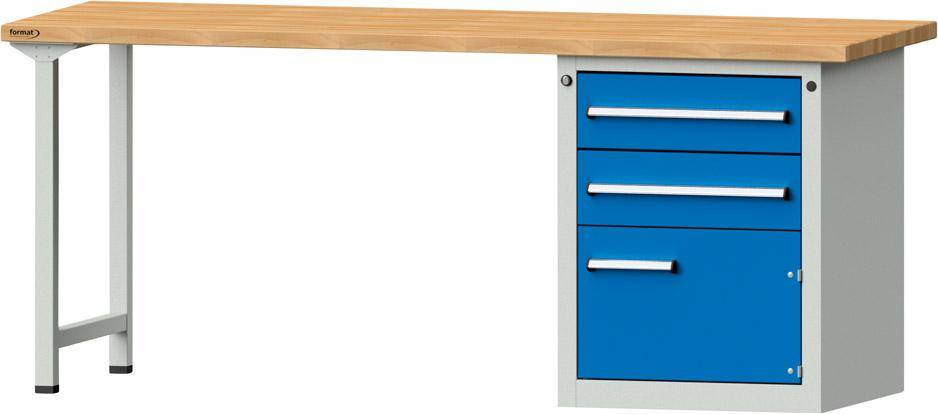Format Kombi-Werkbank B2000xT700xH840mm RAL 7035/5012 BMP: 40 mm 2 Schubladen, 1 Tür