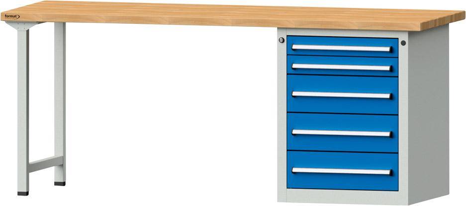 Format Kombi-Werkbank B2000xT700xH840mm RAL 7035/5012 BMP: 40 mm 5 Schubladen