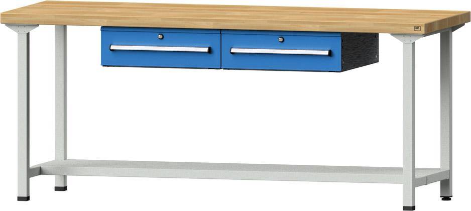Anke Arbeitstisch B2000xT700xH840mm RAL7035/5012 BMP: 40 mm 2 Schubladen, 1 Boden