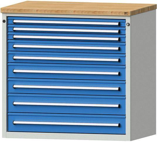 Anke Schubladenschrank B1060xT700xH1020mm RAL 7035/5012 9 Schubladen