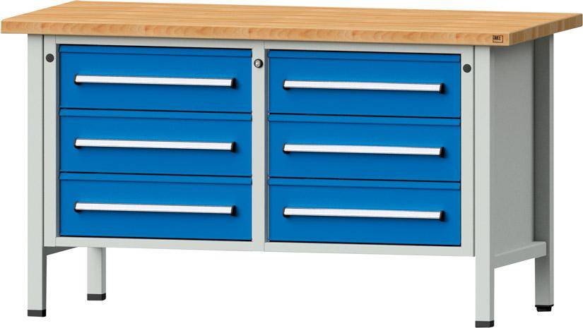 Anke Kastenwerkbank B1500xT700xH840mm RAL7035/5012 BMP: 40 mm 6 Schubladen
