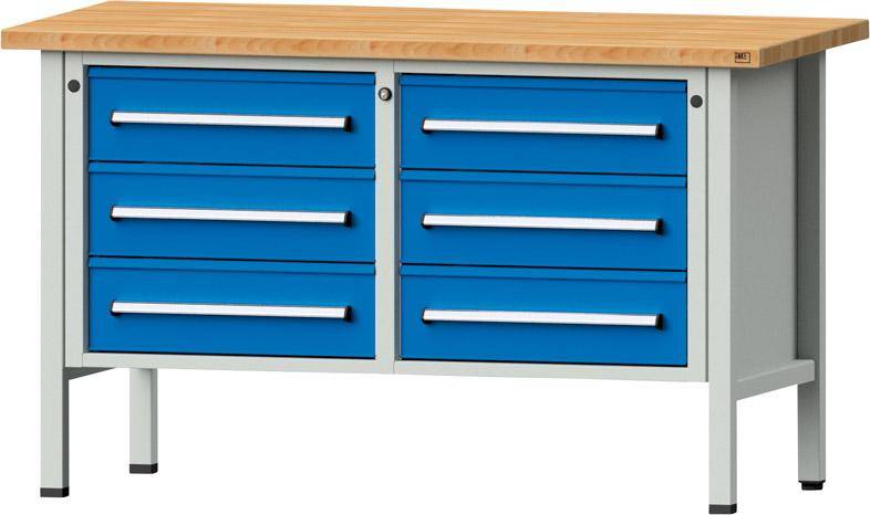 Anke Kastenwerkbank B1500xT700xH890mm RAL7035/5012 BMP: 40 mm 6 Schubladen