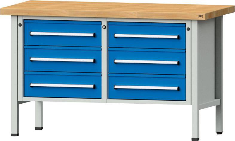 Anke Kastenwerkbank B1500xT700xH900mm RAL7035/5012 BMP: 50 mm 6 Schubladen