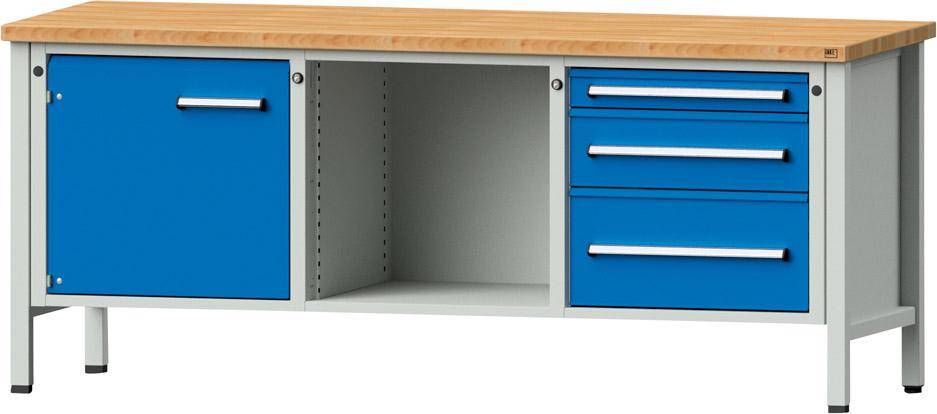 Anke Kastenwerkbank B2000xT700xH840mm RAL7035/5012 BMP: 40 mm 3 Schubladen, 1 Türen
