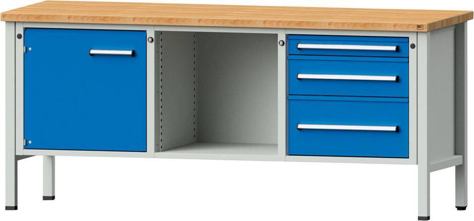 Anke Kastenwerkbank B2000xT700xH890mm RAL7035/5012 BMP: 40 mm 3 Schubladen, 1 Türen