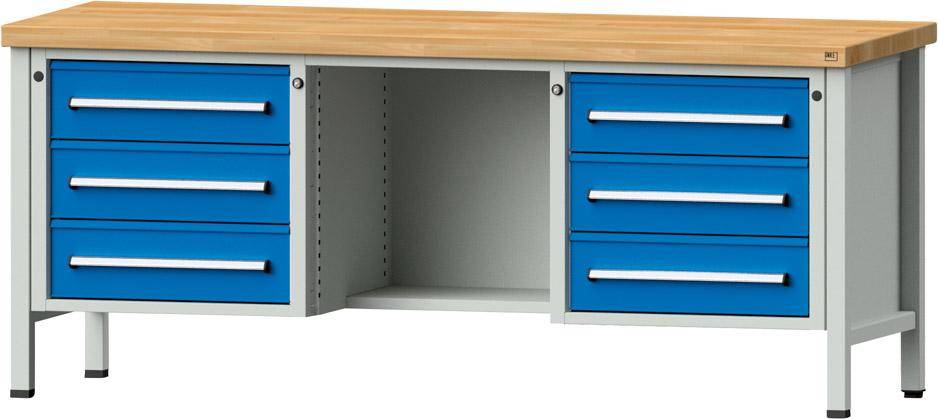 Anke Kastenwerkbank B2000xT700xH840mm RAL7035/5012 BMP: 40 mm 6 Schubladen