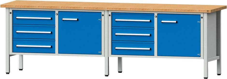 Anke Kastenwerkbank B2800xT700xH890mm RAL7035/5012 BMP: 40 mm 6 Schubladen, 2 Türen