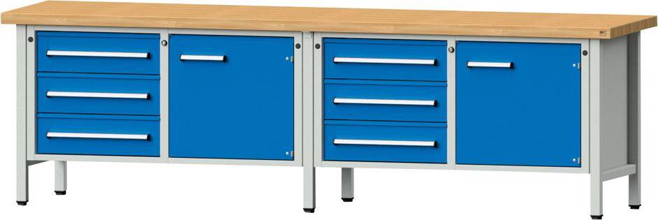 Anke Kastenwerkbank B2800xT700xH850mm RAL7035/5012 BMP: 50 mm 6 Schubladen, 2 Türen