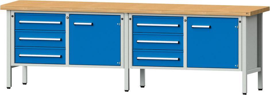 Anke Kastenwerkbank B2800xT700xH900mm RAL7035/5012 BMP: 50 mm 6 Schubladen, 2 Türen
