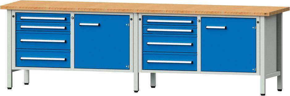 Anke Kastenwerkbank B2800xT700xH840mm RAL7035/5012 BMP: 40 mm 8 Schubladen, 2 Türen