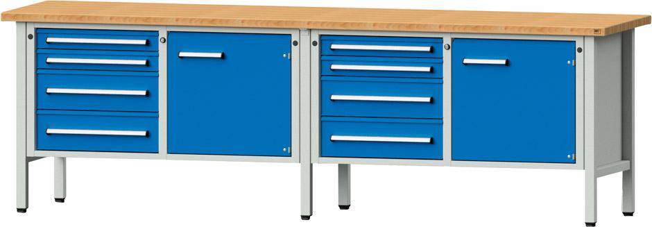 Anke Kastenwerkbank B2800xT700xH890mm RAL7035/5012 BMP: 40 mm 8 Schubladen, 2 Türen