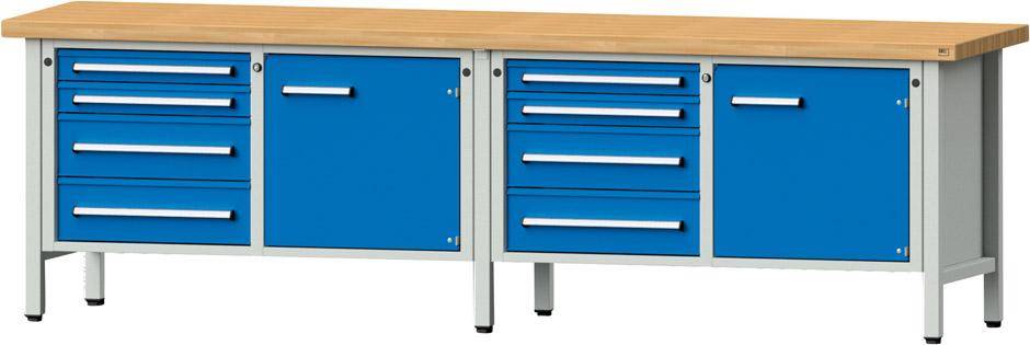 Anke Kastenwerkbank B2800xT700xH850mm RAL7035/5012 BMP: 50 mm 8 Schubladen, 2 Türen