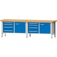 Anke Kastenwerkbank B2800xT700xH850mm RAL7035/5012 BMP: 50 mm 8 Schubladen, 2 Türen Anke Kastenwerkbank B2800xT700xH850mm RAL7035/5012 BMP: 50 mm 8 Schubladen, 2 Türen
