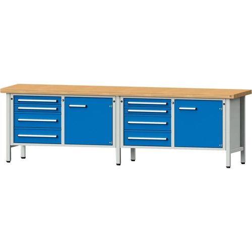 Anke Kastenwerkbank B2800xT700xH850mm RAL7035/5012 BMP: 50 mm 8 Schubladen, 2 Türen Anke Kastenwerkbank B2800xT700xH850mm RAL7035/5012 BMP: 50 mm 8 Schubladen, 2 Türen