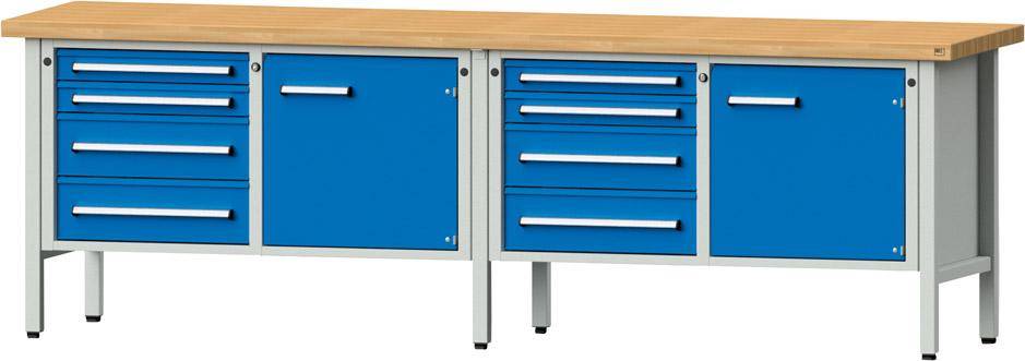 Anke Kastenwerkbank B2800xT700xH900mm RAL7035/5012 BMP: 50 mm 8 Schubladen, 2 Türen