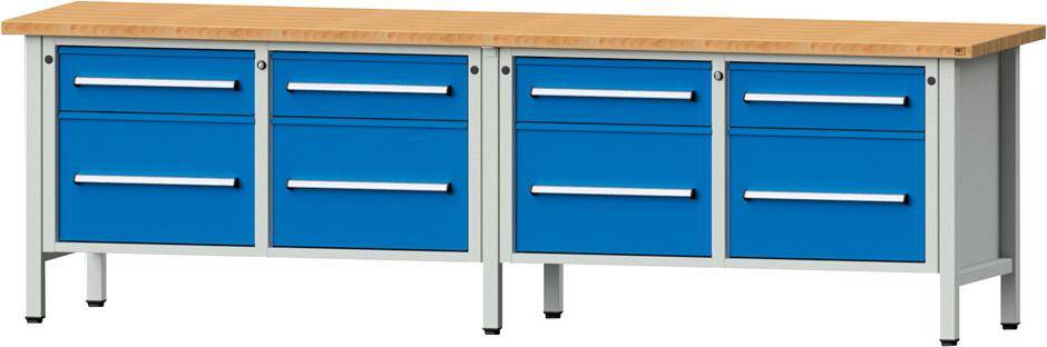 Anke Kastenwerkbank B2800xT700xH840mm RAL7035/5012 BMP: 40 mm 6 Schubladen, 2 Türen