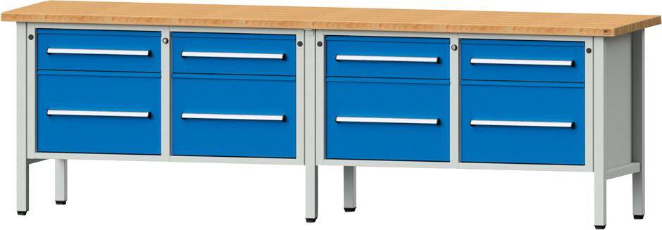 Anke Kastenwerkbank B2800xT700xH890mm RAL7035/5012 BMP: 40 mm 8 Schubladen