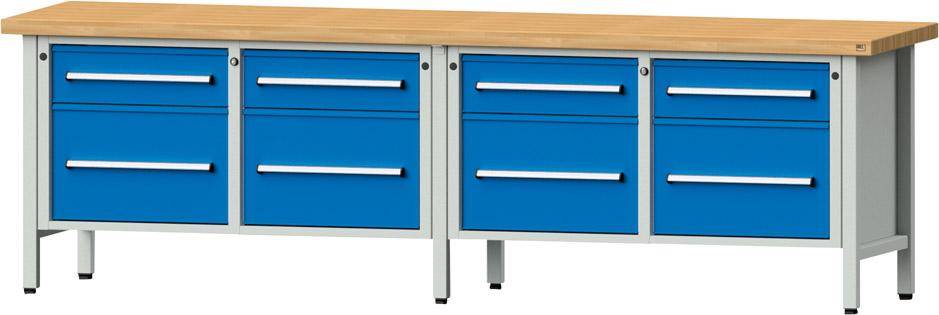 Anke Kastenwerkbank B2800xT700xH850mm RAL7035/5012 BMP: 50 mm 8 Schubladen