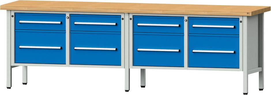 Anke Kastenwerkbank B2800xT700xH900mm RAL7035/5012 BMP: 50 mm 8 Schubladen