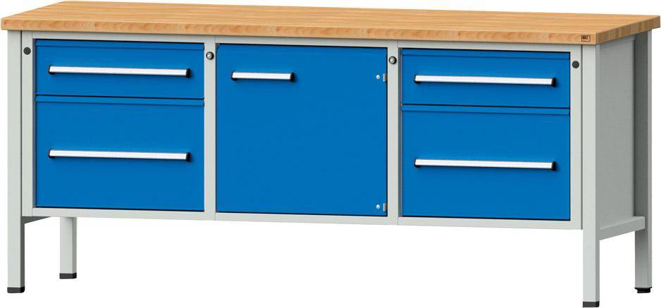 Anke Kastenwerkbank B2000xT700xH890mm RAL7035/5012 BMP: 40 mm 4 Schubladen, 1 Tür