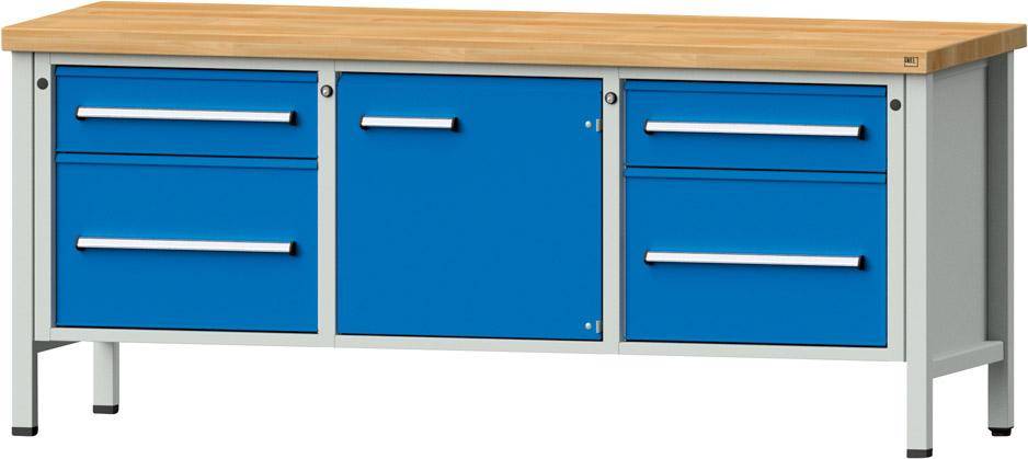 Anke Kastenwerkbank B2000xT700xH850mm RAL7035/5012 BMP: 50 mm 4 Schubladen, 1 Tür