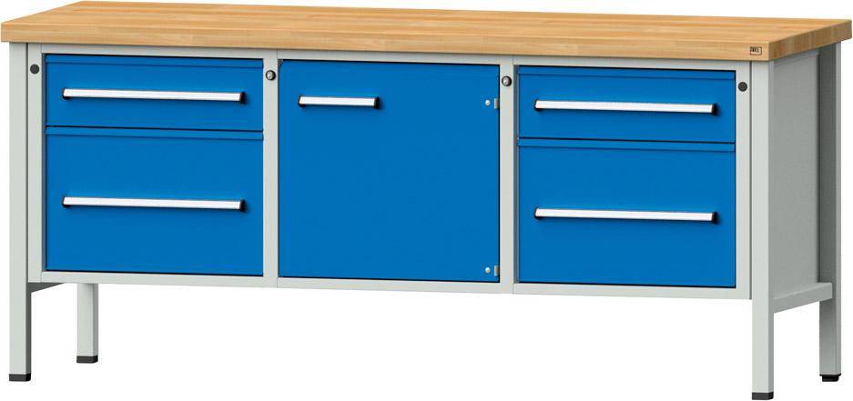Anke Kastenwerkbank B2000xT700xH900mm RAL7035/5012 BMP: 50 mm 4 Schubladen, 1 Tür
