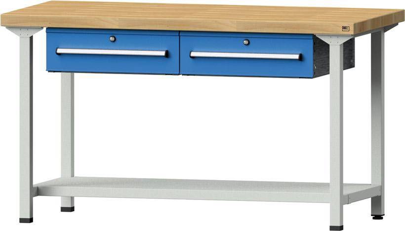 Anke Arbeitstisch B1500xT700xH840mm RAL7035/5012 BMP: 40 mm 2 Schubladen, 1 Boden