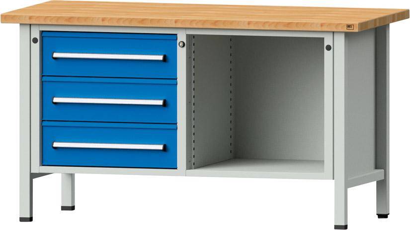 Anke Kastenwerkbank B1500xT700xH840mm RAL7035/5012 BMP: 40 mm 3 Schubladen