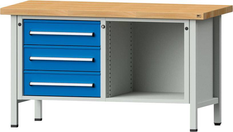 Anke Kastenwerkbank B1500xT700xH850mm RAL7035/5012 BMP: 50 mm 3 Schubladen